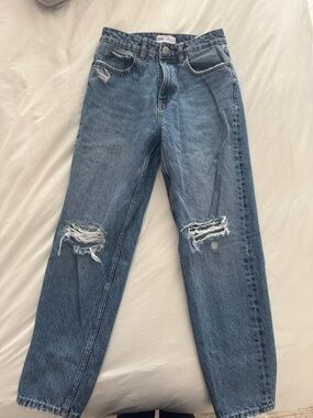 Zara Light Blue Distressed Boyfriend Jeans